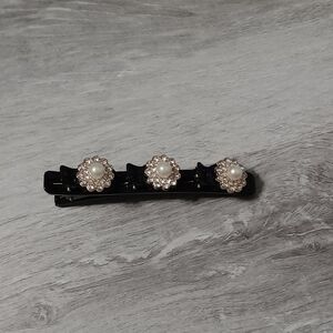 Sparkling Faux Pearl, Rhinestone, Gold-Tone Black Hair Clip